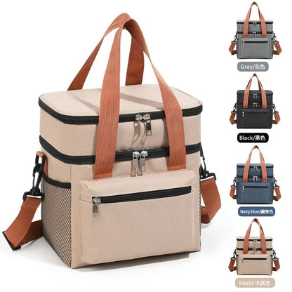 Double Layer Cooler Lunch Bag with Shoulder Strap for Men and Women Large Capacity Tote for Work Travel or Picnic
