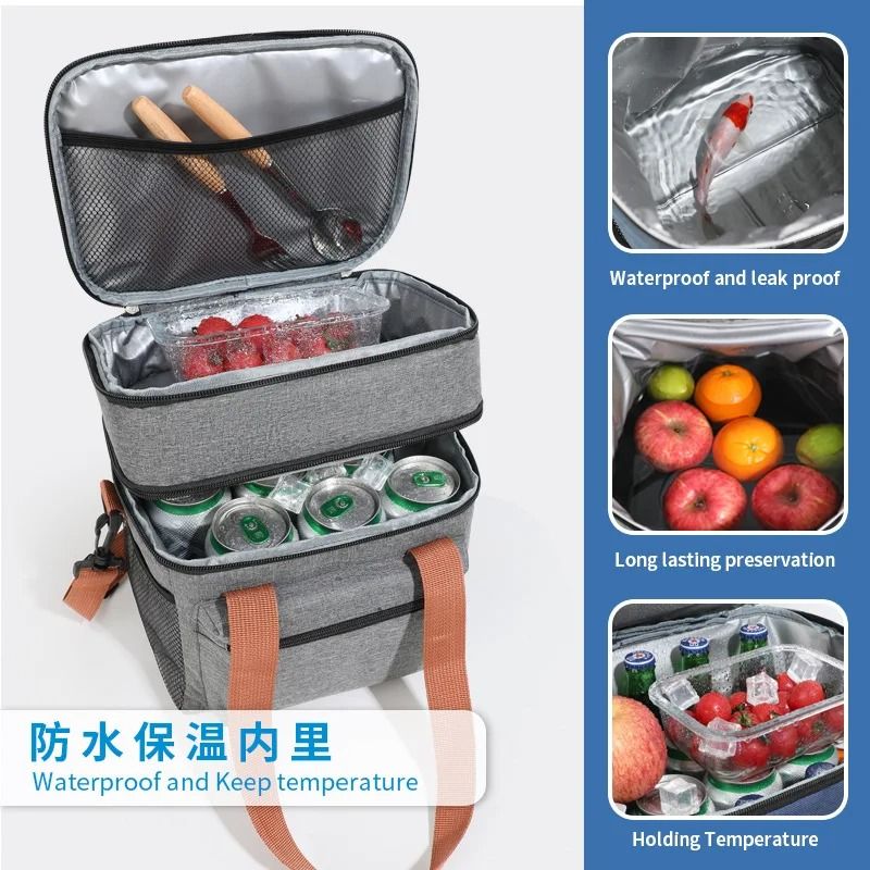 Double Layer Cooler Lunch Bag With Shoulder Strap For Men And Women Large Capacity Tote For Work Tr 3