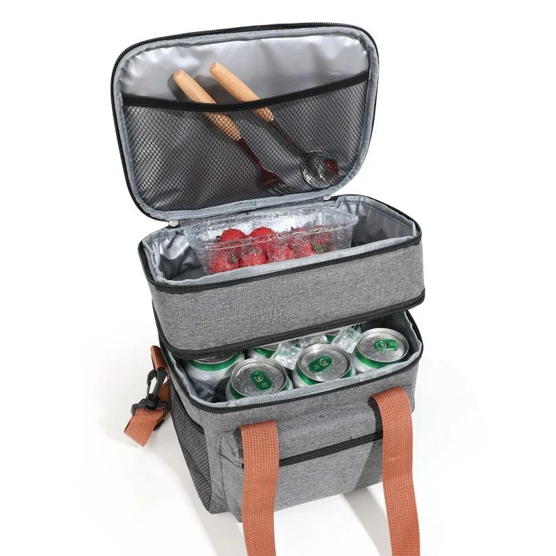 Double Layer Cooler Lunch Bag With Shoulder Strap For Men And Women Large Capacity Tote For Work Tr 4