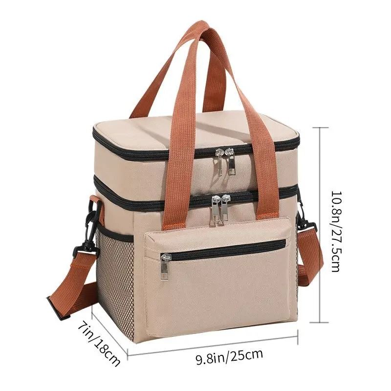 Double Layer Cooler Lunch Bag With Shoulder Strap For Men And Women Large Capacity Tote For Work Tr 9