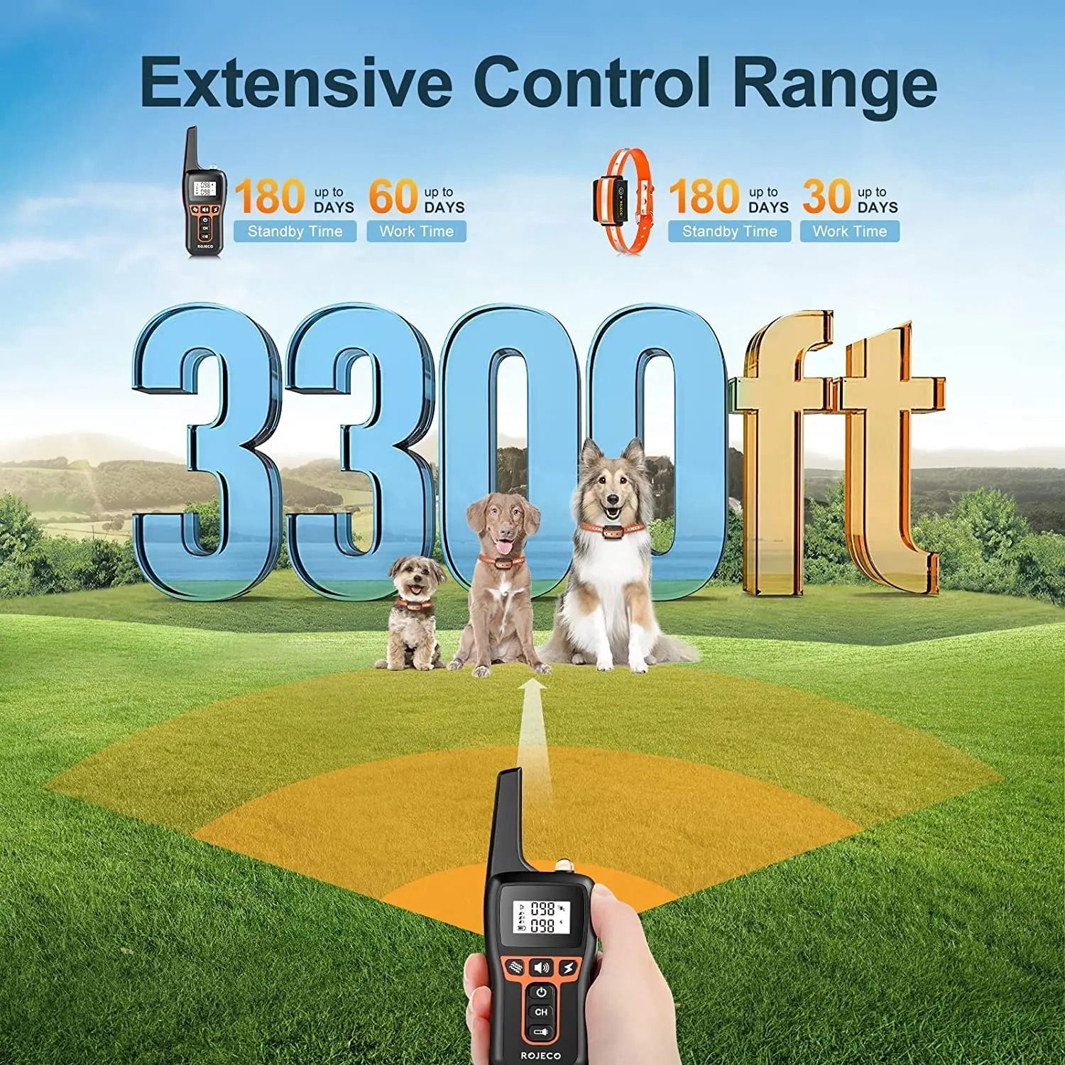 Rechargeable Remote Dog Training Collar With 1000m Range And Bark Control 3
