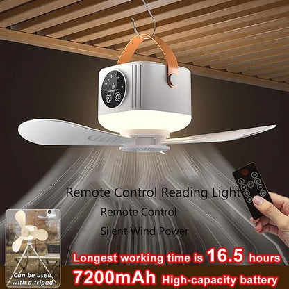 Portable LED Ceiling Fan with Light and Remote for Camping or Bedroom Use