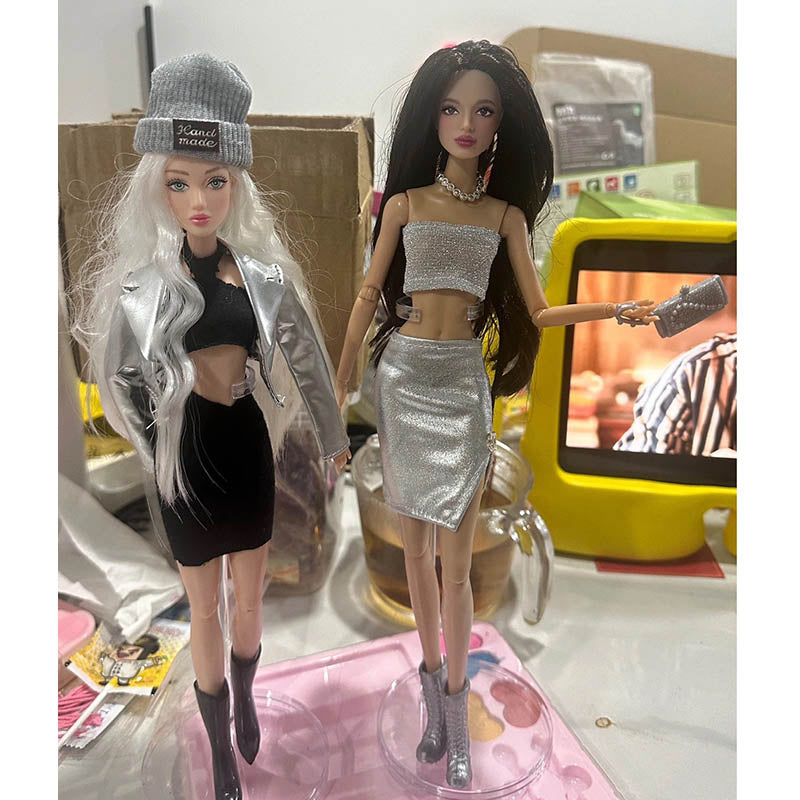 1/6 Supermodel Clothe Fashion, 5-Piece Spice Girls Series Set (Leather Jacket, Vest, Skirt, Hat) for 30cm Doll Dress Up