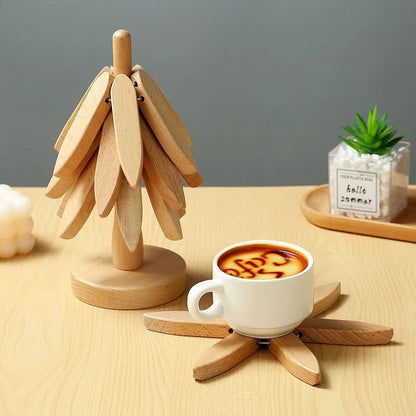 4PCS Tree Design Wooden Trivet Set Decorative Heat Resistant Coasters And Placemats 2