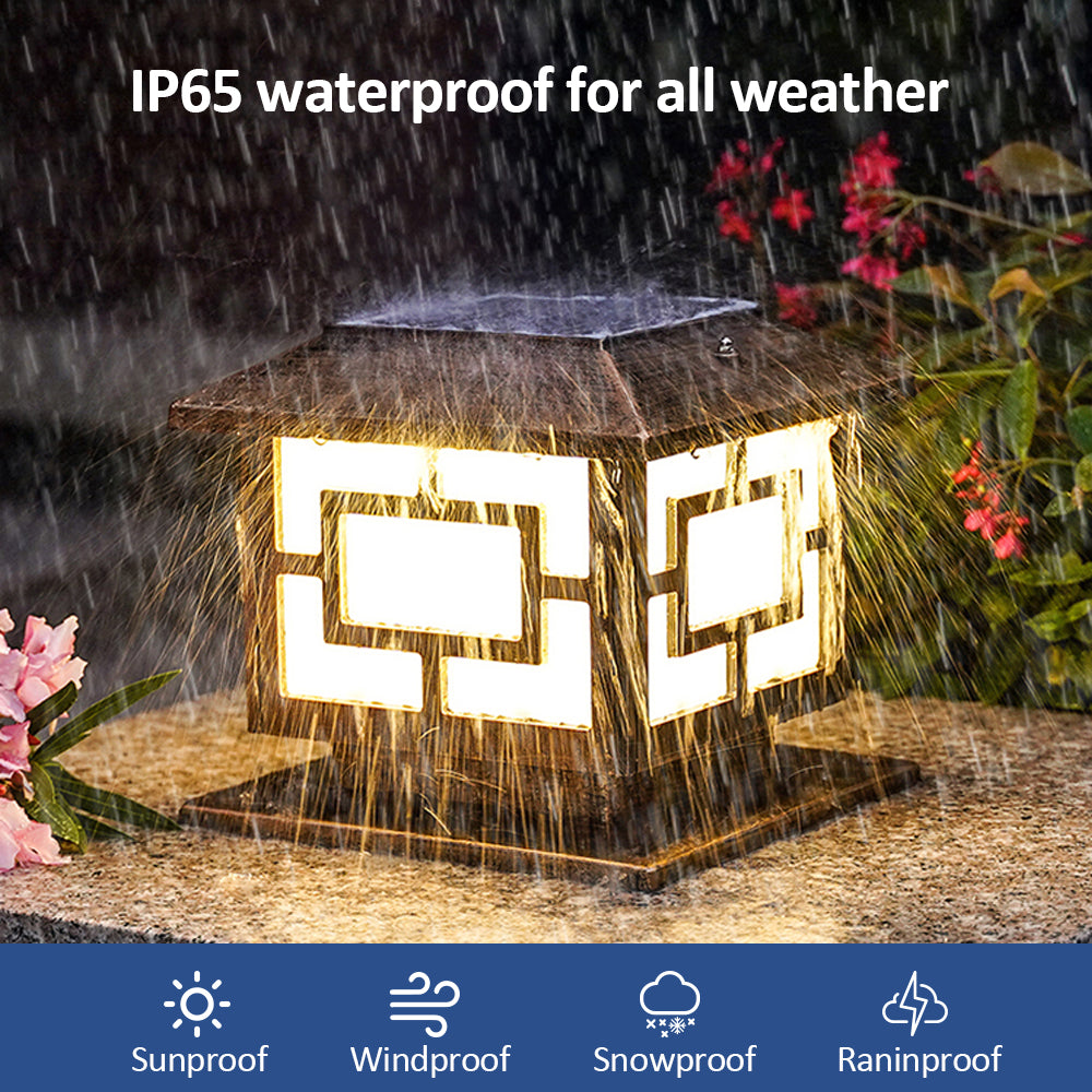 Solar Powered Fence Post Cap Lights, Solar Post Lights Outdoor, Warm White LED, 2 Color Modes, High Brightness Lighting