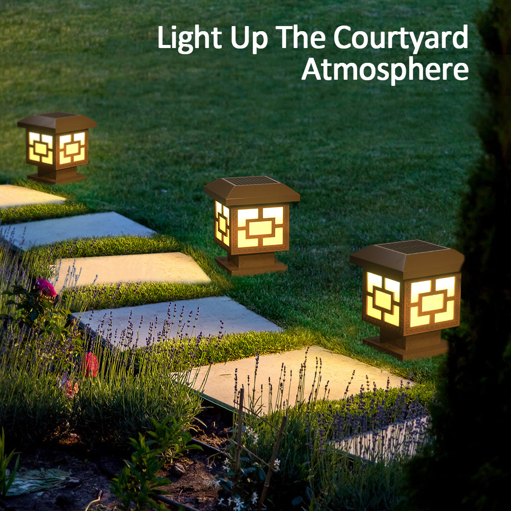Solar Powered Fence Post Cap Lights Solar Post Lights Outdoor Warm White LED 2 Color Modes High Bri 1