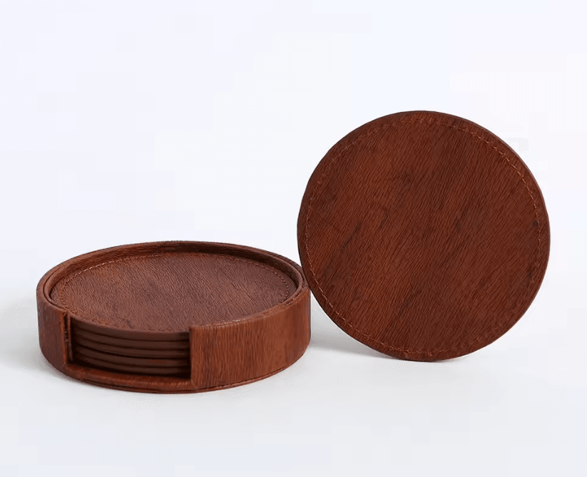 Elegant Wood Grain Leather Drink Coasters Set 6 Piece Insulated Non Stick Cup Placemats 4