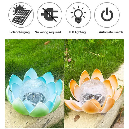 Waterproof Crack Glass Ball Lotus Light, Solar Powered Decorative Flower Lamp, 600mAh for Garden Yard Decor