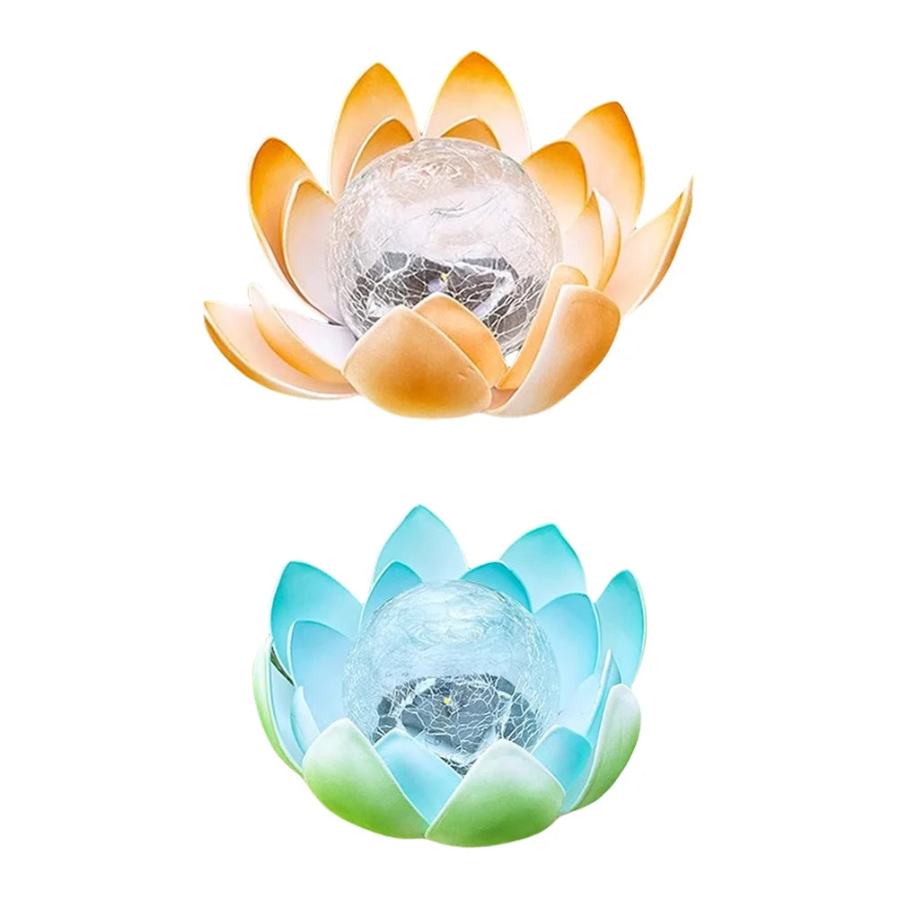 Waterproof Crack Glass Ball Lotus Light, Solar Powered Decorative Flower Lamp, 600mAh for Garden Yard Decor