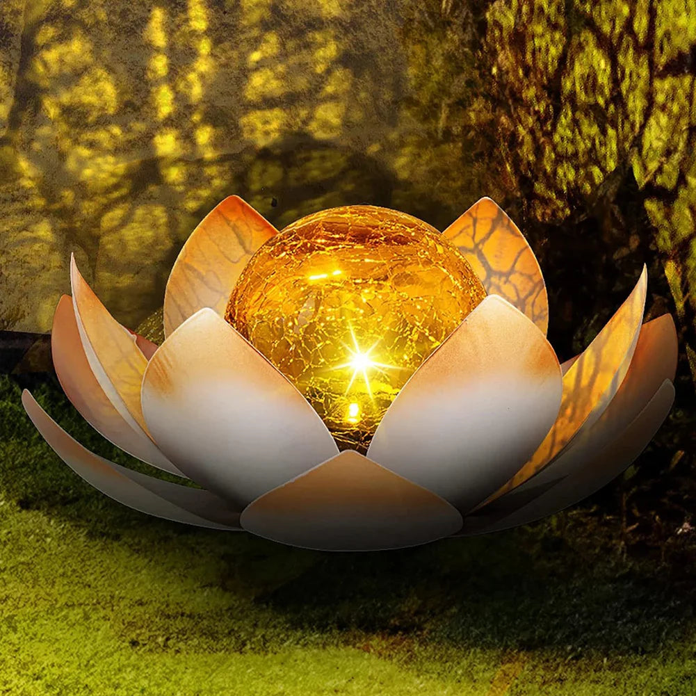 Waterproof Crack Glass Ball Lotus Light, Solar Powered Decorative Flower Lamp, 600mAh for Garden Yard Decor