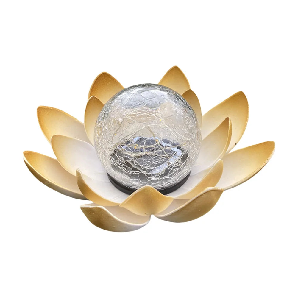 Waterproof Crack Glass Ball Lotus Light, Solar Powered Decorative Flower Lamp, 600mAh for Garden Yard Decor