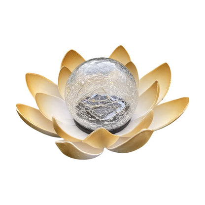Waterproof Crack Glass Ball Lotus Light, Solar Powered Decorative Flower Lamp, 600mAh for Garden Yard Decor