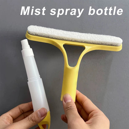 3 in 1 Window Cleaning Squeegee Glass Wiper with Spray Bottle & Microfiber Scrub for Home & Car