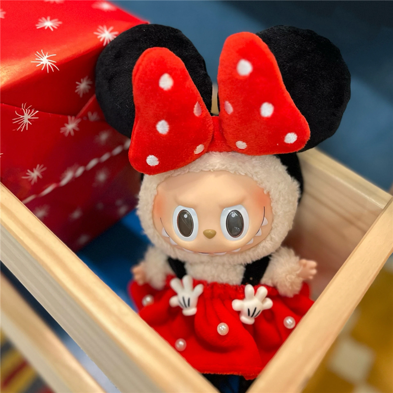 Labubu Doll Mini Clothe, Plush Pink Rose Bear, Cute Cartoon Mouse Rabbit Outfit Set for Sitting Dollhouse Accessories