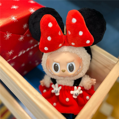 Labubu Doll Mini Clothe, Plush Pink Rose Bear, Cute Cartoon Mouse Rabbit Outfit Set for Sitting Dollhouse Accessories