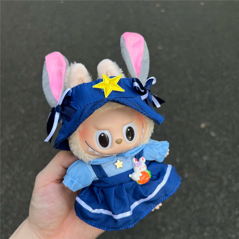 Labubu Doll Mini Clothe, Plush Pink Rose Bear, Cute Cartoon Mouse Rabbit Outfit Set for Sitting Dollhouse Accessories