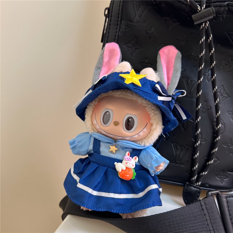 Labubu Doll Mini Clothe, Plush Pink Rose Bear, Cute Cartoon Mouse Rabbit Outfit Set for Sitting Dollhouse Accessories