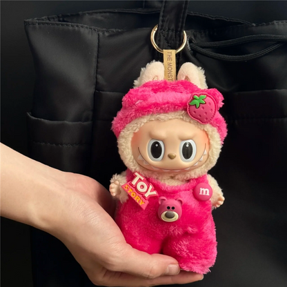 Labubu Doll Mini Clothe, Plush Pink Rose Bear, Cute Cartoon Mouse Rabbit Outfit Set for Sitting Dollhouse Accessories