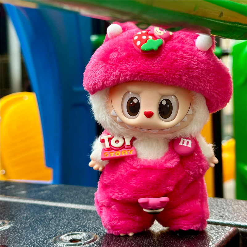Labubu Doll Mini Clothe, Plush Pink Rose Bear, Cute Cartoon Mouse Rabbit Outfit Set for Sitting Dollhouse Accessories