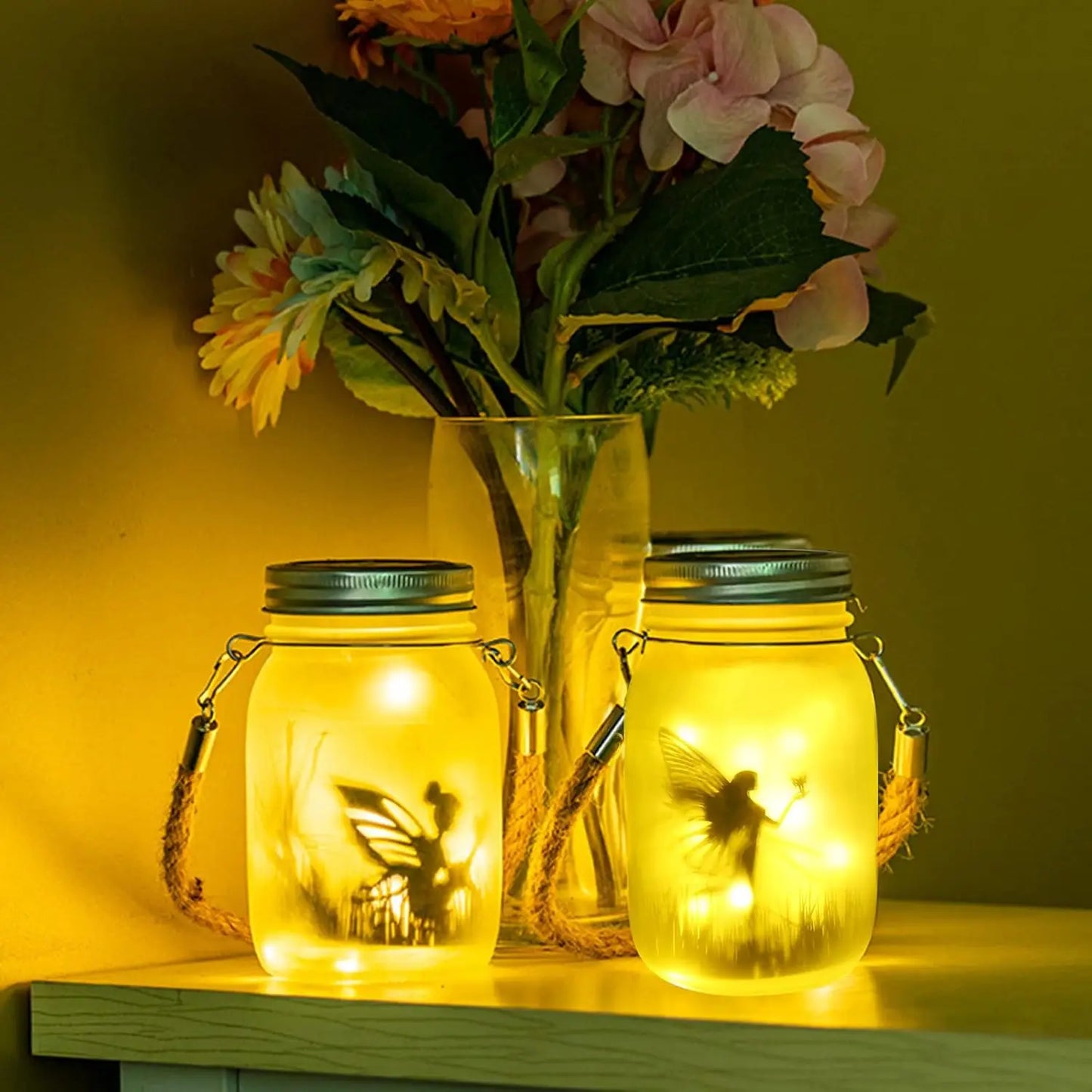 Waterproof Solar Mason Jar Lantern Fairy Lights, IP65 Hanging Standing Solar Lamp, Patio Lawn Garden Outdoor Decoration
