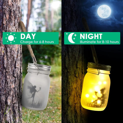 Waterproof Solar Mason Jar Lantern Fairy Lights, IP65 Hanging Standing Solar Lamp, Patio Lawn Garden Outdoor Decoration