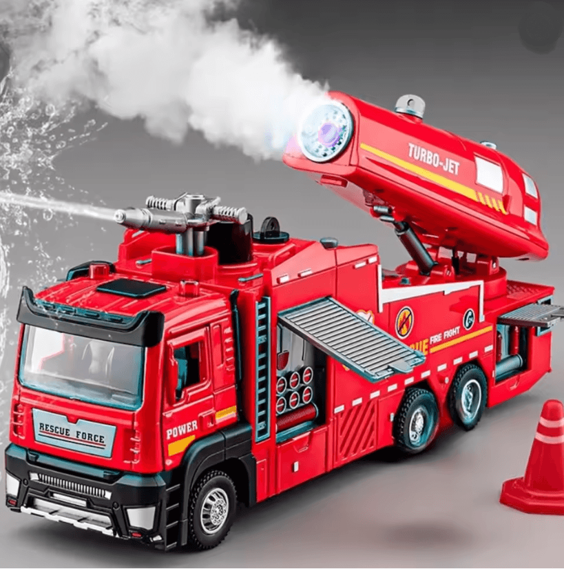 Interactive 1 to 32 Scale Water Spray Fire Truck Toy with Lights Sound and Pull Back