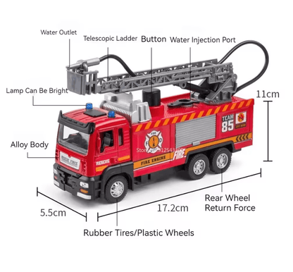 Interactive 1 To 32 Scale Water Spray Fire Truck Toy With Lights Sound And Pull Back 1