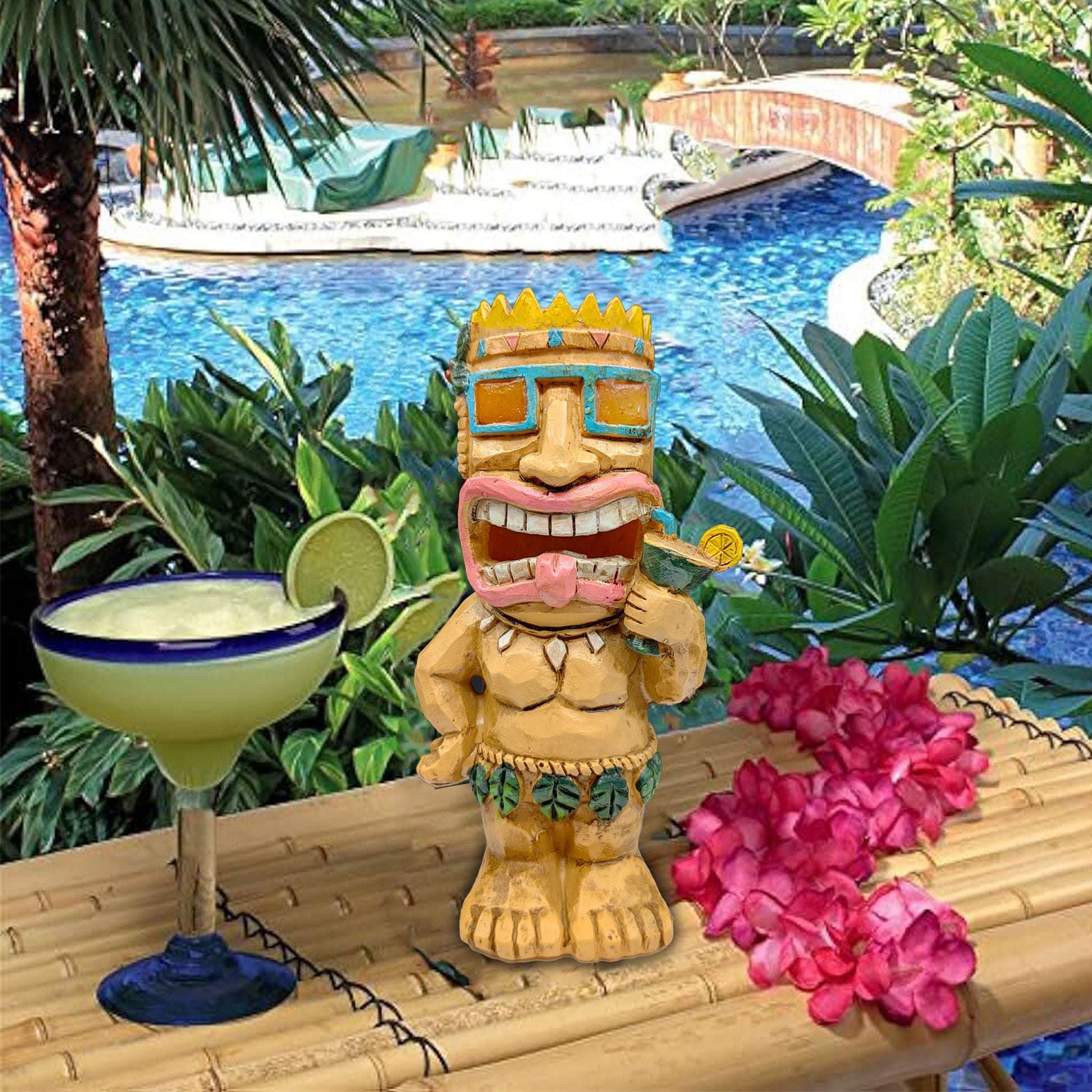 Solar Tiki Lights Outdoor Statues Backyard, Tiki Totem Decor for Hawaiian Party, Tropical Garden Statues Patio