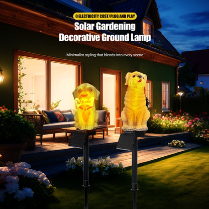 Mini Cute Puppy Solar Outdoor Decor, LED Solar Lawn Lights for Garden Pathway, Resin Dog Yard Light Statue