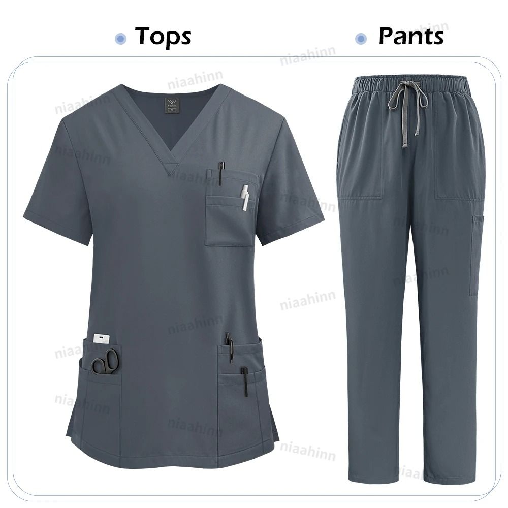 High Quality Women Medical Scrubs Set Nursing Uniform Top And Pants 11