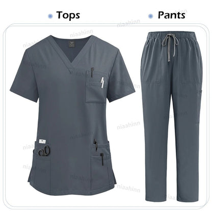 High Quality Women Medical Scrubs Set Nursing Uniform Top And Pants 11