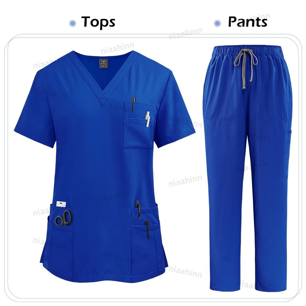 High Quality Women Medical Scrubs Set Nursing Uniform Top And Pants 14