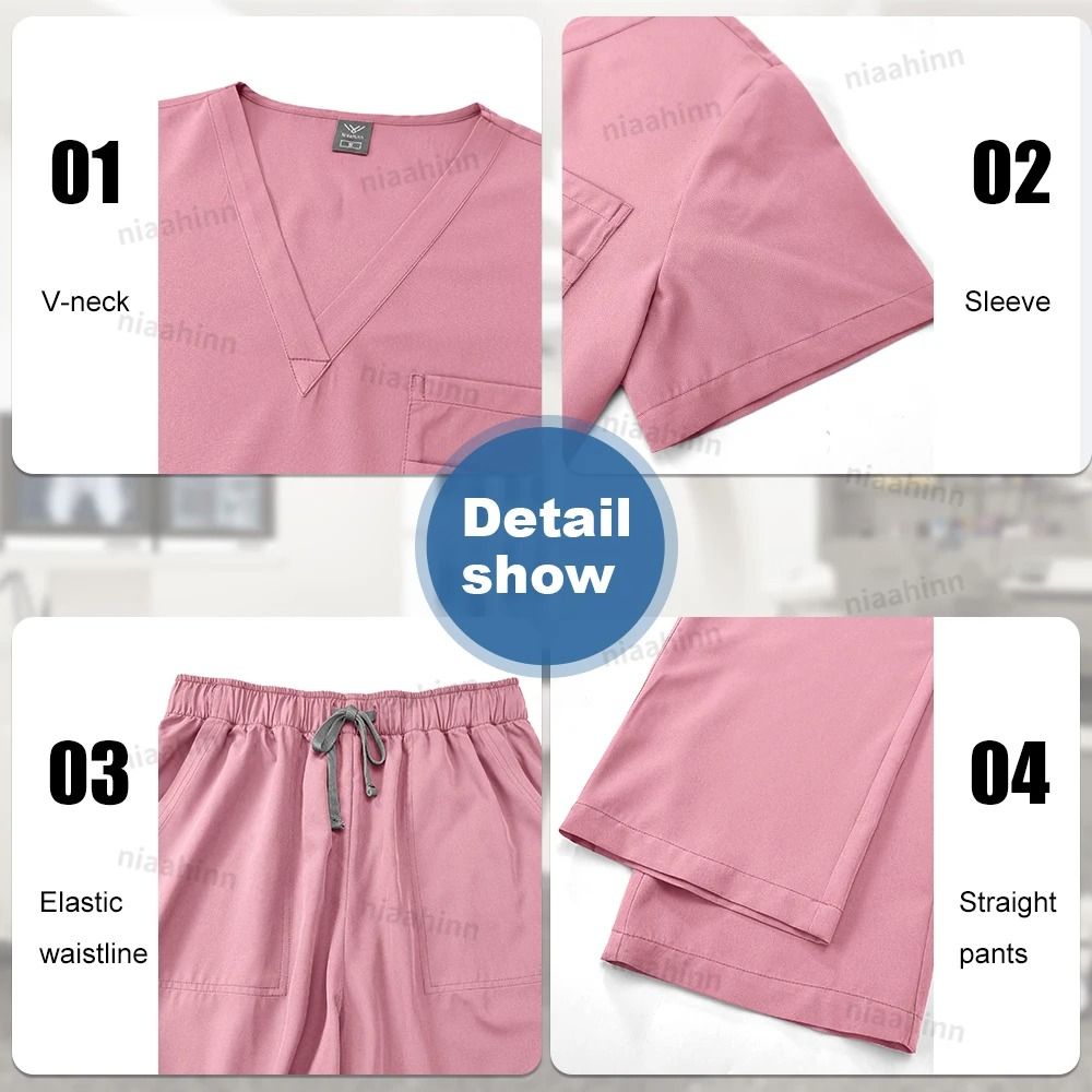 High Quality Women Medical Scrubs Set Nursing Uniform Top And Pants 4