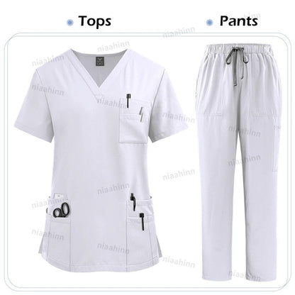 High Quality Women Medical Scrubs Set Nursing Uniform Top And Pants 5