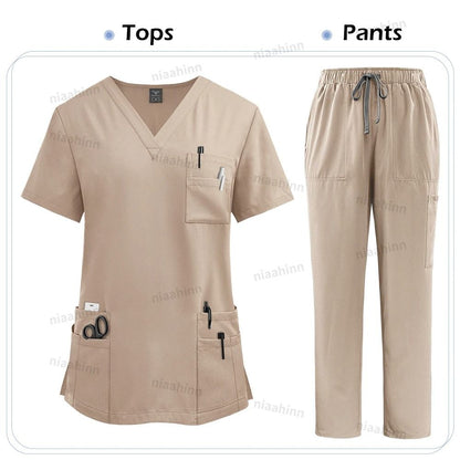 High Quality Women Medical Scrubs Set Nursing Uniform Top And Pants 7