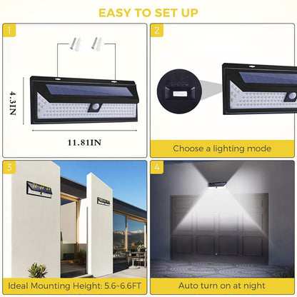 LED Solar Wall Light Outdoor Sensor, 4400mAh Waterproof Garden Light, Strong Bright Wall Lamp for Security