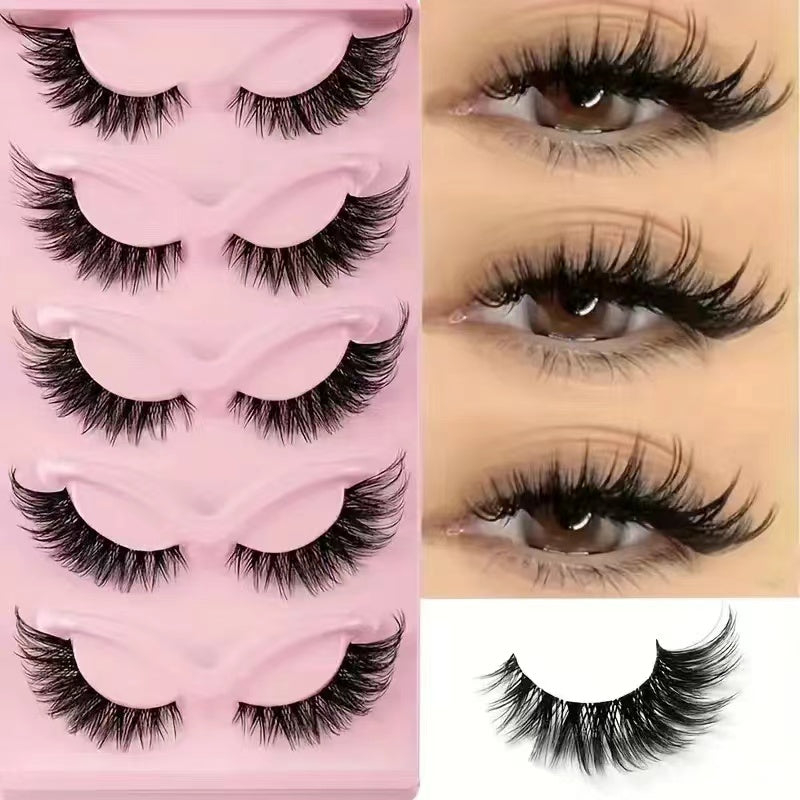 Makeup 5 Pairs Cat Eye Lashes, Faux Eyelashes, Elongated Eye False Eyelashes, Natural Soft Durable Fit