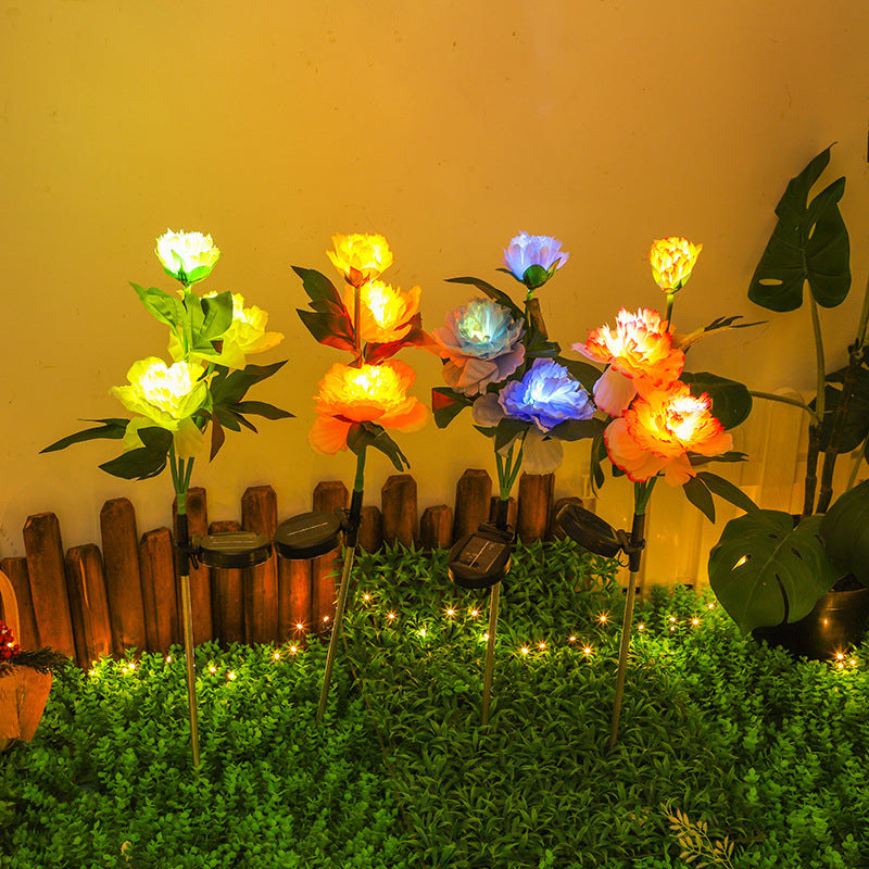 Waterproof Solar Garden Lights 3 Head Peony Flowers, Outdoor Pathway Pink Lamps for Yard, Lawn Christmas Decor