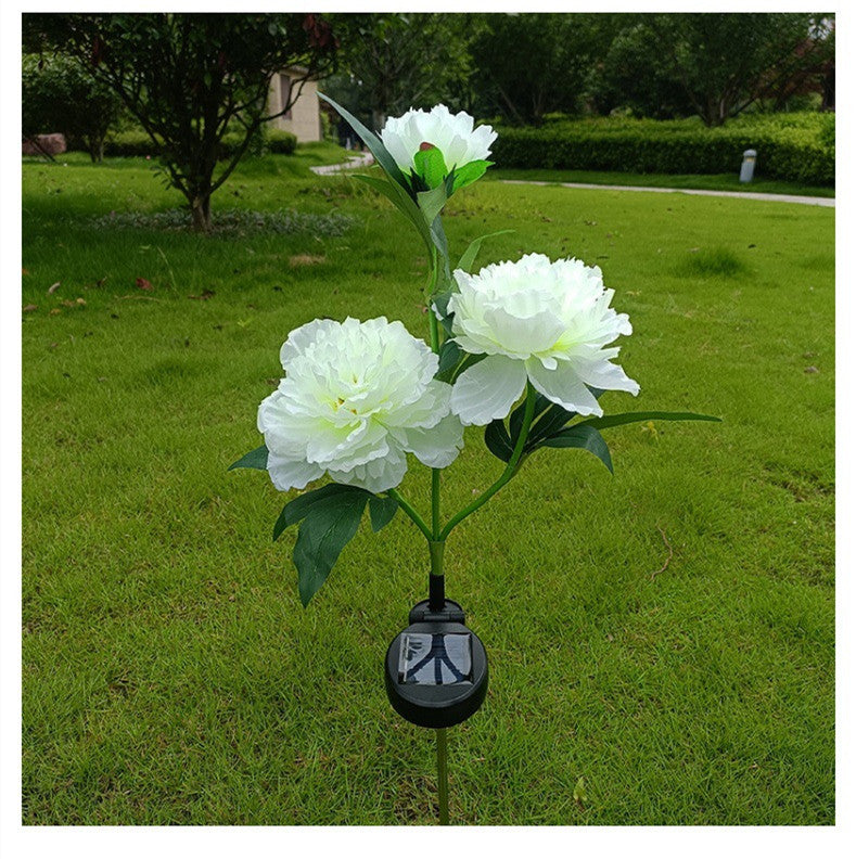 Waterproof Solar Garden Lights 3 Head Peony Flowers, Outdoor Pathway Pink Lamps for Yard, Lawn Christmas Decor