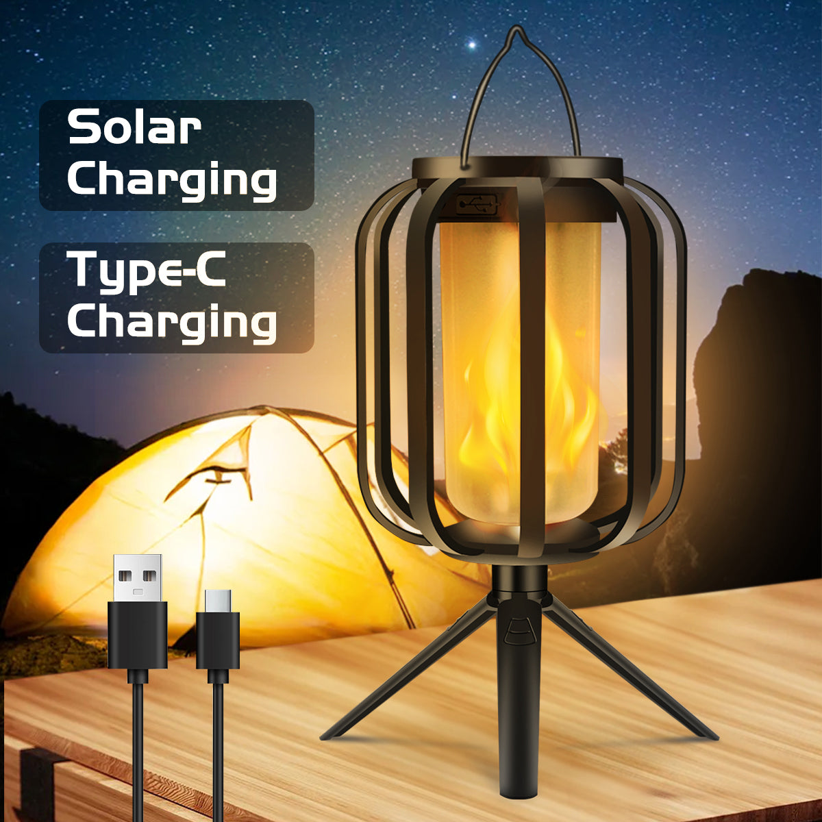 Waterproof Solar Lanterns Outdoor Hanging Lights, Dual Charging Flame Lamp, Christmas Garden Yard Decorative Lantern