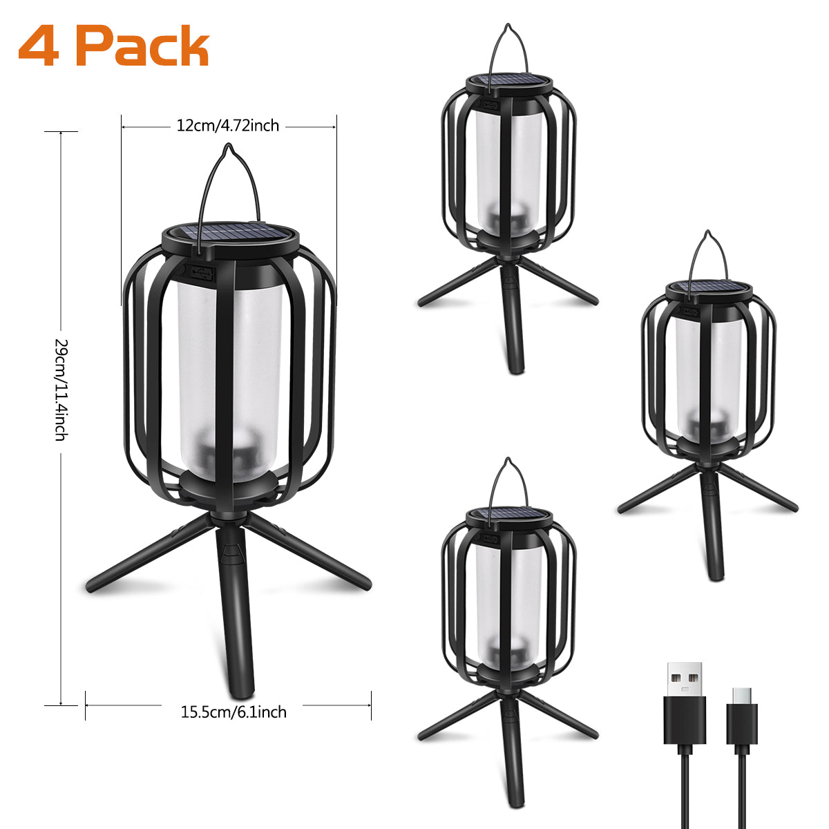 Waterproof Solar Lanterns Outdoor Hanging Lights Dual Charging Flame Lamp Christmas Garden Yard Dec 7