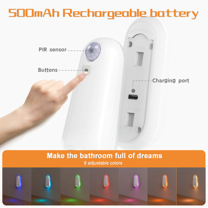 Toilet Seat Lights With Motion Sensor 8Color RGB LED Night Light USB Rechargeable For Home Camping  4