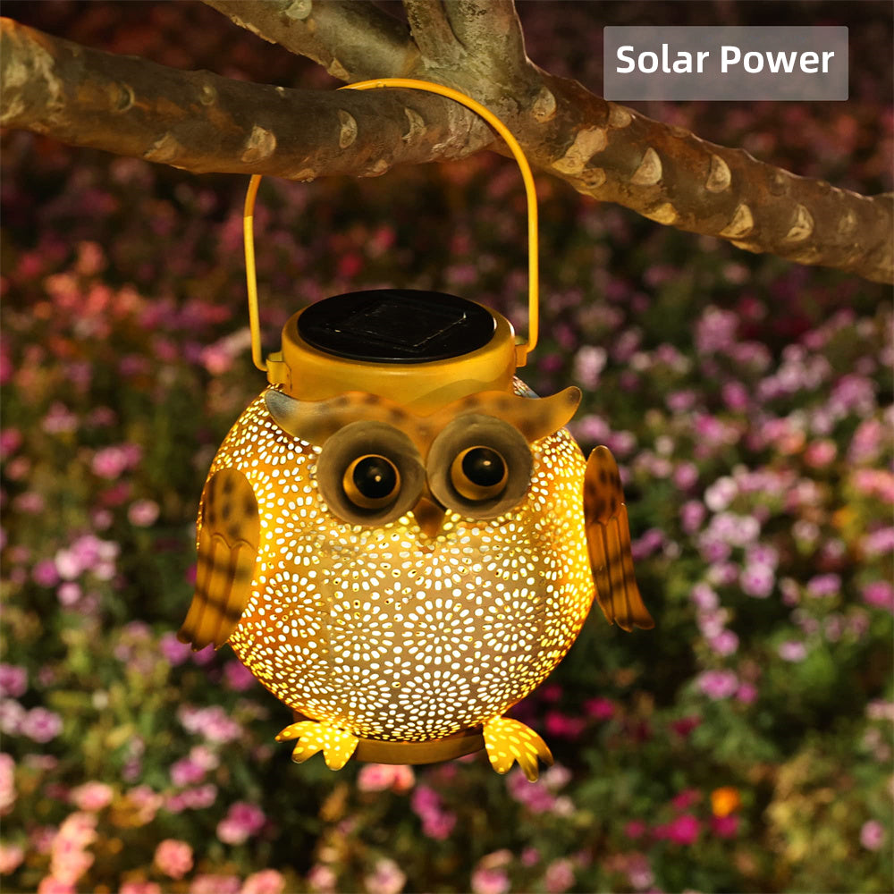 Owl Pattern Hanging Solar Lantern Garden Light, Waterproof Metal Solar Decor for Outdoor Patio, Yard Table or Pathway