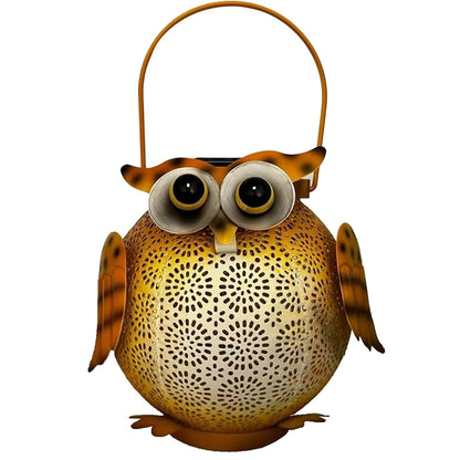 Owl Pattern Hanging Solar Lantern Garden Light, Waterproof Metal Solar Decor for Outdoor Patio, Yard Table or Pathway