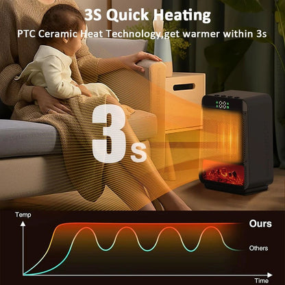 Mini Space Heater With Realistic Flame Effect Fan Heater 1