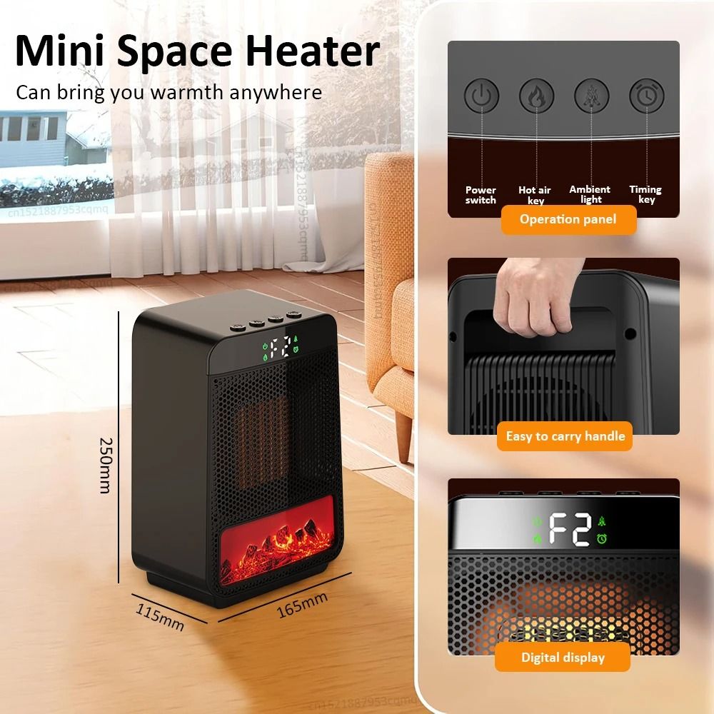 Mini Space Heater With Realistic Flame Effect Fan Heater 5