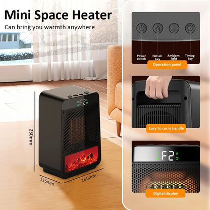Mini Space Heater With Realistic Flame Effect Fan Heater 5
