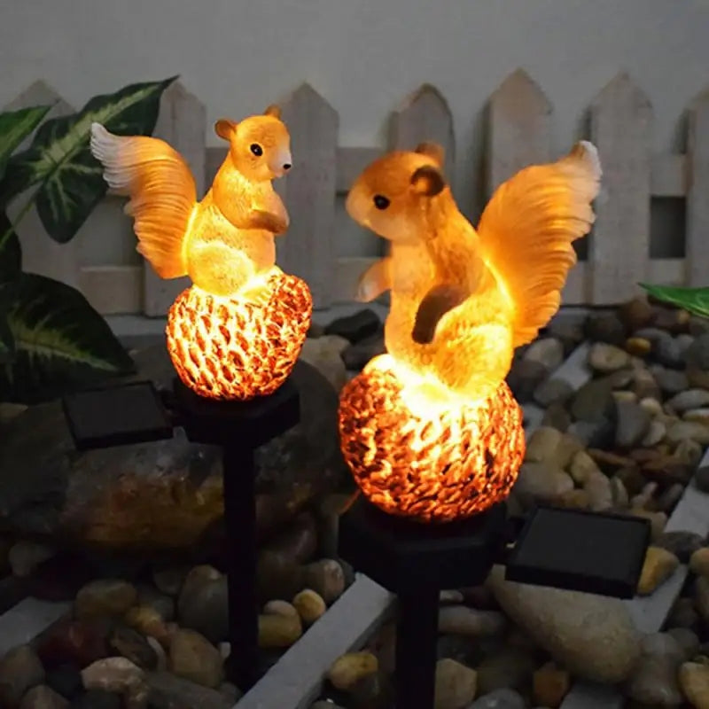Solar Squirrel Outdoor Light LED Cute Garden Decoration, Waterproof Animal Plug Lights Landscape Decor