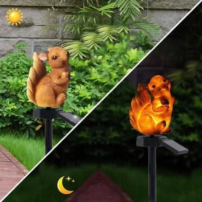 Solar Squirrel Outdoor Light LED Cute Garden Decoration, Waterproof Animal Plug Lights Landscape Decor
