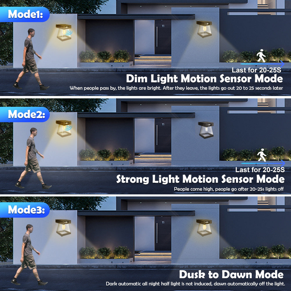 Motion Sensor Solar Porch Lights, Outdoor Wall Lanterns Light 3 Lighting Modes, Waterproof Gate Light for Yard Patio